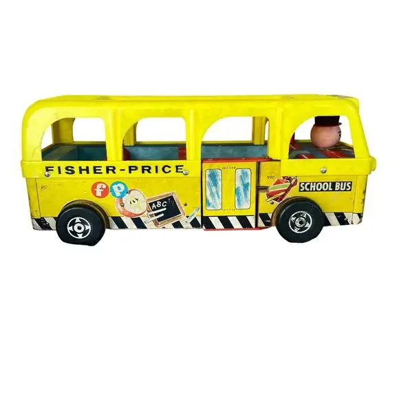 Vintage Fisher Price Little People School Bus #990 Pull Toy 1962 No People READ