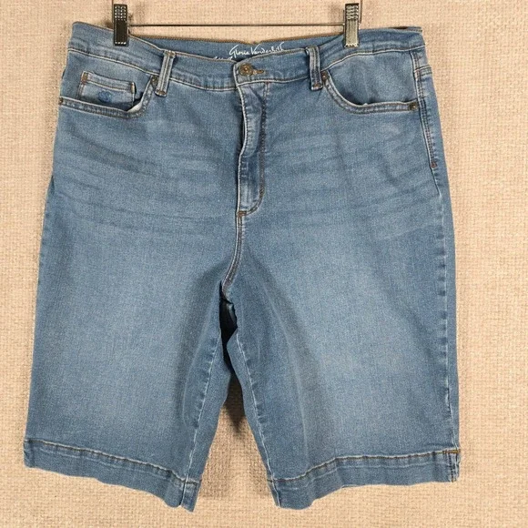 Gloria Vanderbilt Womens Blue Denim Bermuda Shorts Slimming Effect Sz 16 Stretch