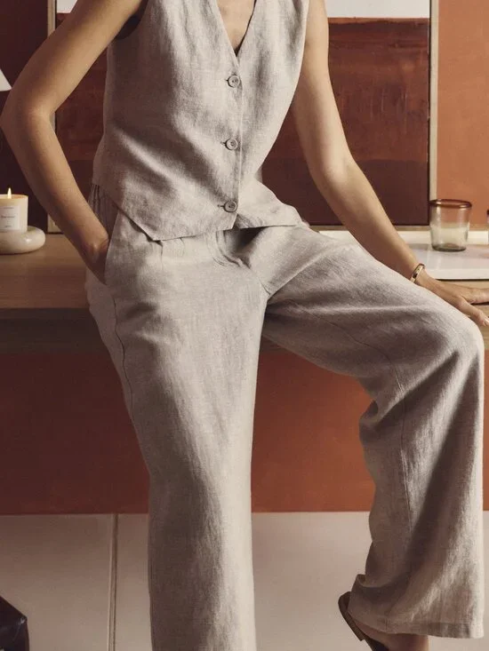100% European Linen Pants in Flax