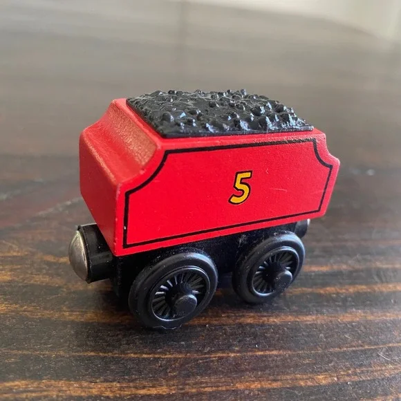 Thomas Friends Wooden Railway James‎ Tender Coal Car Red Number 5 2001 Vintage