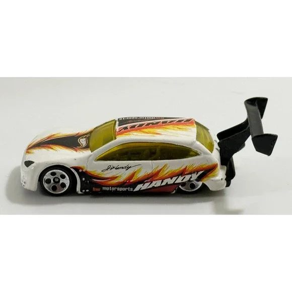 Hot Wheels Ford Focus 1:64 White Handy HW Motorsports Flame Graphics Spoiler