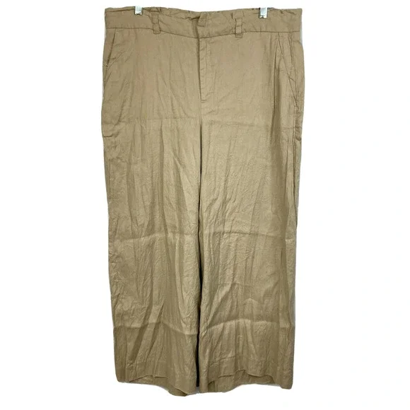 Banana Republic Pants‎ Womens Sz 12 Beige Linen Crop Wide Leg Pockets