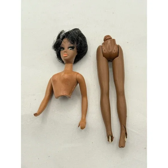 Vintage 1970 Topper Corp Doll Torso‎ and Legs Brown Skin Black Hair For Repair