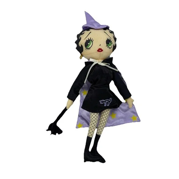 Vintage 2000 Kellytoy Betty Boop 17” Cape Betty w/ Broom Halloween Witch Plush