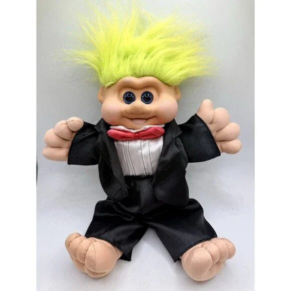 Vintage 1991 ITB Teddy Bear Troll Doll Wedding Groom Plush Green Hair 14”