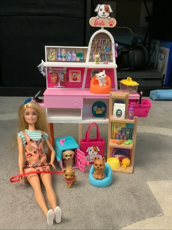 Barbie Pink and Blue Pet Care Playset with Doll and Pets