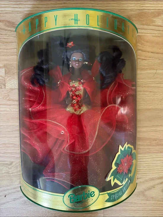 1993 Happy Holidays Barbie Red & Gold Holiday Special Edition Doll