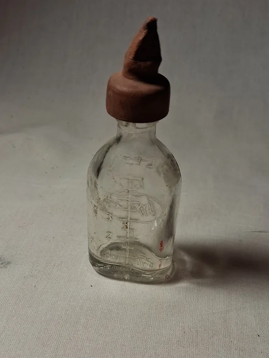 Vintage Amsco Doll-E-Toy Clear Glass Baby Bottle with Brown Rubber Cap