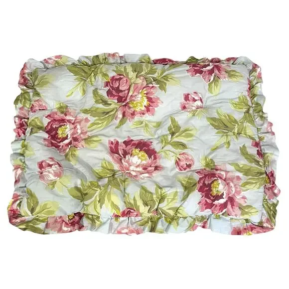 Waverly Sanctuary Rose King Pillow Shams Covers Set of 2 Red Blue Toile Floral