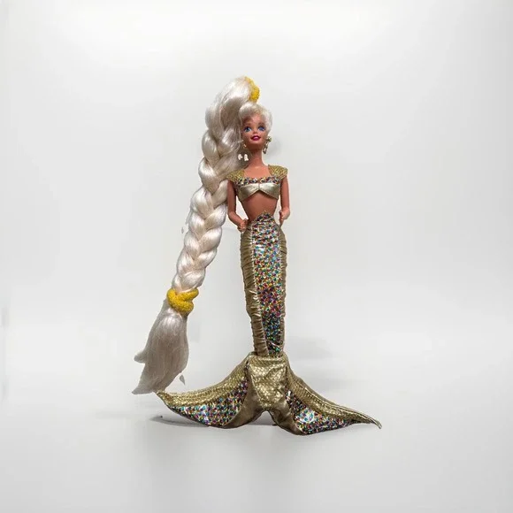 Mattel Jewel Hair Gold Mermaid Barbie Blonde Longest Hair Barbie Doll 1995