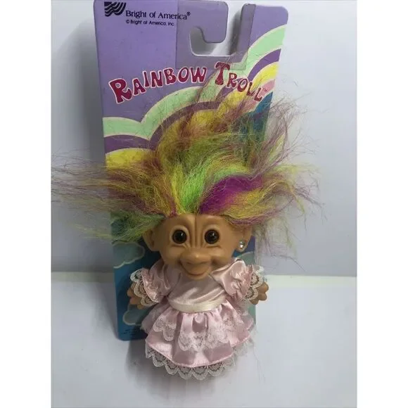 Vintage Bright of America Troll Doll Rainbow Hair Heart Earring