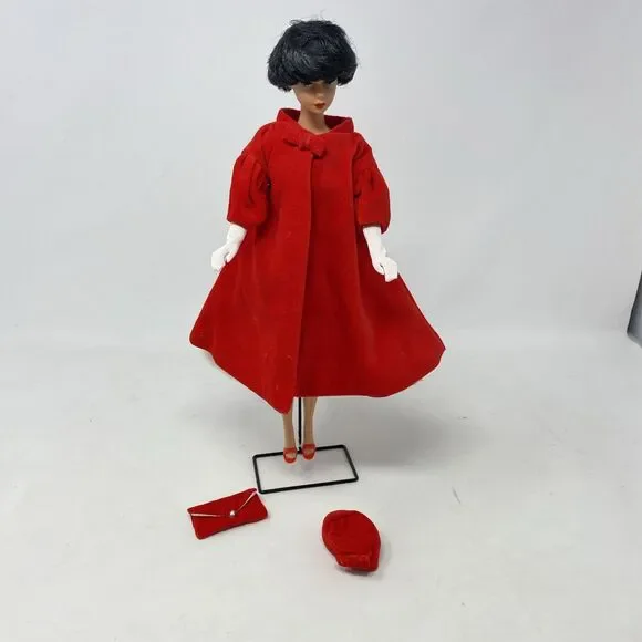 Vintage Brunette Barbie Bubble Cut 1958/1993 Reproduction in Red Velvet Outfit