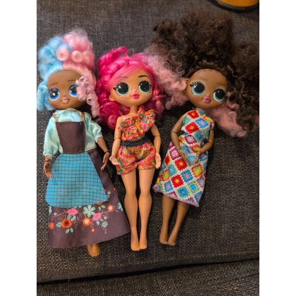 LOL Surprise OMG Lot of 3 Fashion Dolls 2019 MGA Curly Hair No Original Clothes