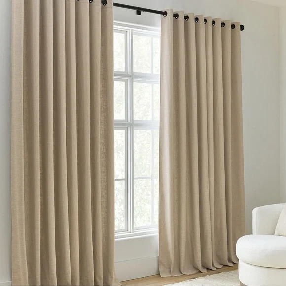 Pottery Barn Emery Linen Grommet Blackout Curtain in Oatmeal 100” x 96”