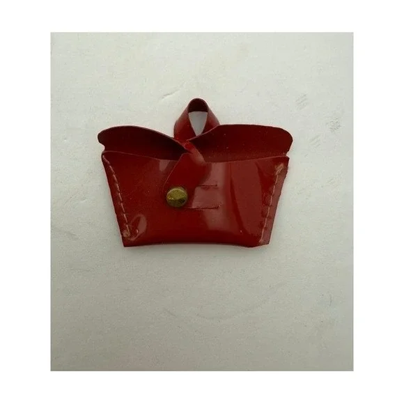 Vintage Red Vinyl Miniature Coin Purse Fashion Doll Barbie hand Loop