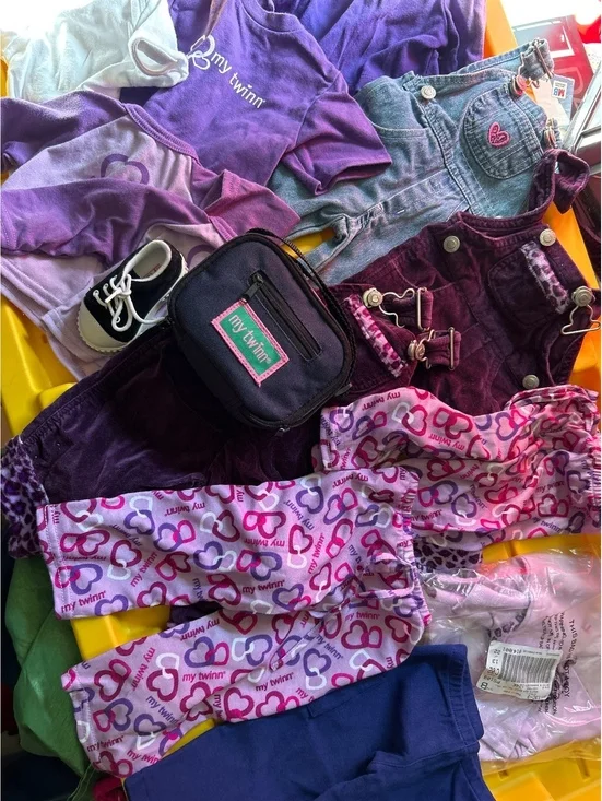 My Twin dolls Clothing Set Purple and Denim Overalls Size 3