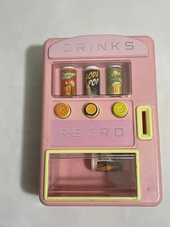 Retro Mini Toy Drink Vending Machine Pink w/ 1 Mini Soda Can RMS Int USA