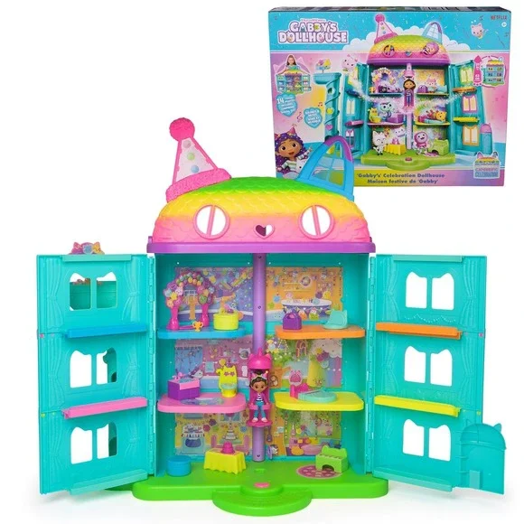 DREAMWORKS GABBY'S DOLLHOUSE, 14 Pc Celebration Dollhouse, 25-Inches Tall NEW