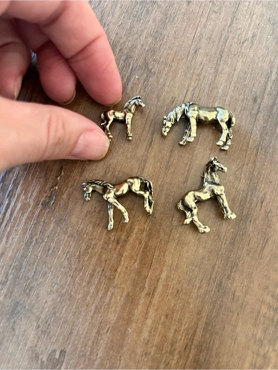 VTG brass Gold Horse figurine  Set set lot 4 Mini Equestrian Charms