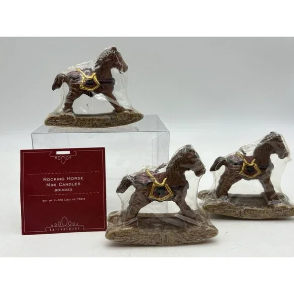 Pottery Barn Mini Rocking horse Shaped Candles Decorative Set 3 RARE FIND