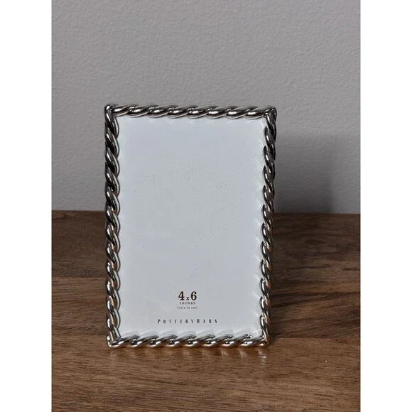 Pottery Barn 4x6 Picture Frame Silver Ombre Twisted Rope Metal Tabletop Decor