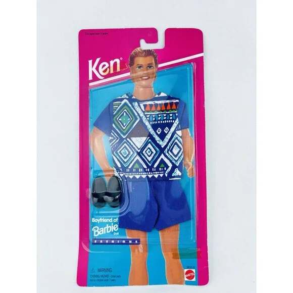 Vtg Ken Boyfriend Of Barbie Doll Tiki Print Shirt & Shorts Outfit 1995‎ Fashions