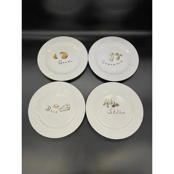 Pottery Barn Set of 4 Cheese Appetizer Snack Dessert Plates 7.75