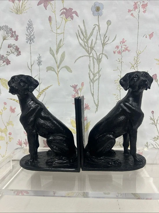 Pottery BarnVTG  Black Cast Iron Labrador Dog Bookend Pair