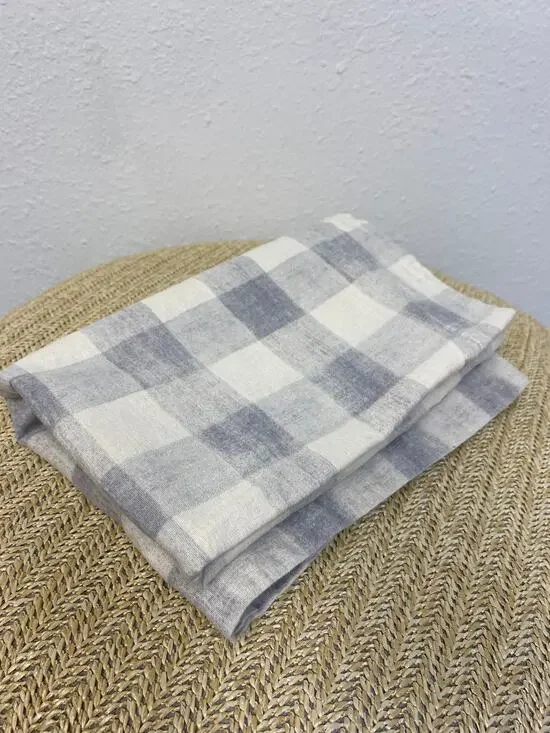 POTTERY BARN RHETT Gray/Ivory Check Linen/Cotton Pillow Standard Sham EUC