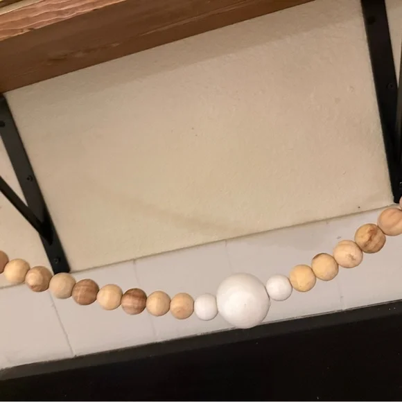 New ball bead garland wooden wood white holiday made in India with fringe