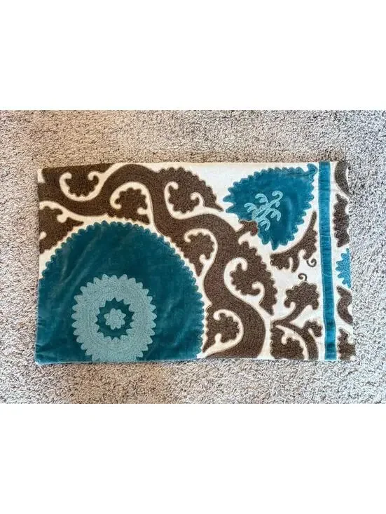 Pottery Barn Lumbar Pillow Cover 16 x 26 Brown Blue Paisley Tapestry Linen