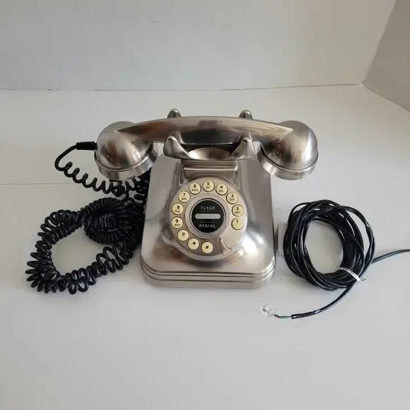 Grand Phone Silver Retro Push Button Landline Telephone CS11 Tested Pottery Barn