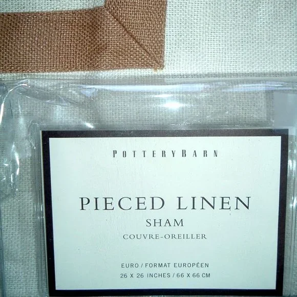 Pottery Barn linen tan ivory euro pillow sham lot 2 NWT 26 square patchwork set