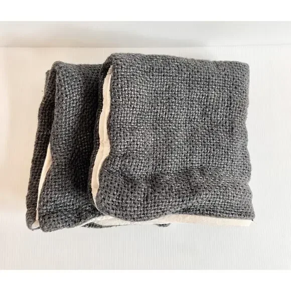 TWO Pottery Barn Faye Charcoal Textured 100% Linen Pillow Covers 20