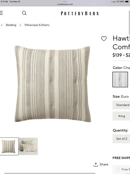 Bundle of 2 Pottery Barn Hawthorne Striped Euro Shams❤️❤️❤️❤️