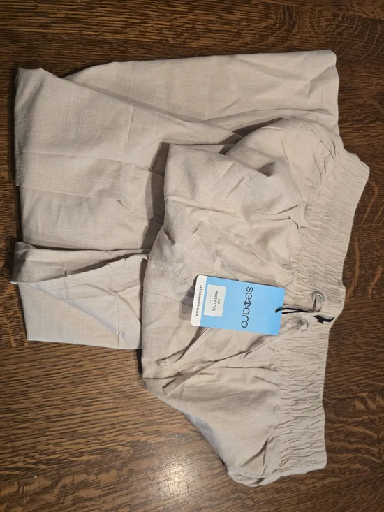 Sezane Light Beige Linen-Blend Tuckable Pants