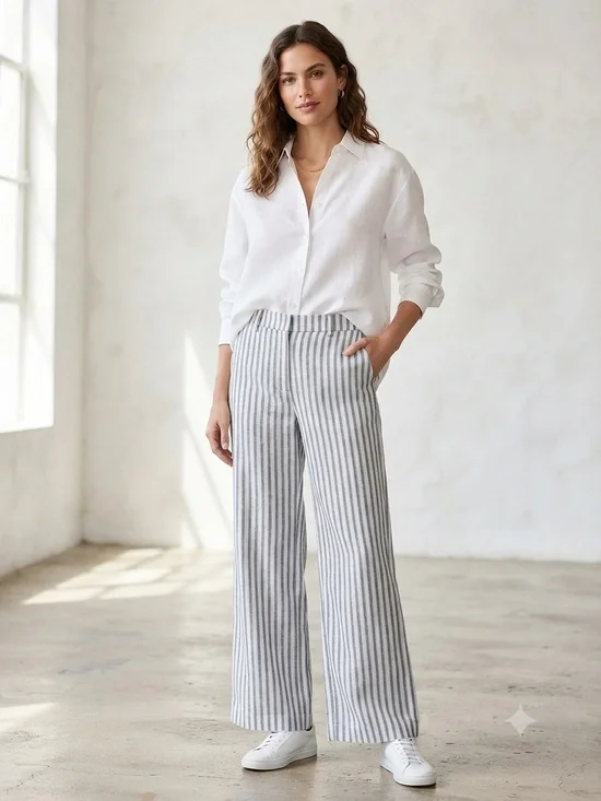 Reformation blue/ white stripe linen wide leg pants size 6