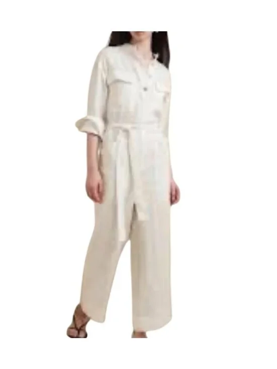 Banana Republic Linen Jumpsuit M Resort Preppy Neutral Summer Classic Chic
