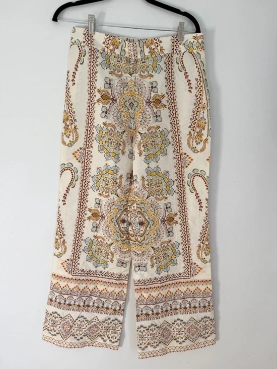 Zara size small trousers linen paisley print boho indie