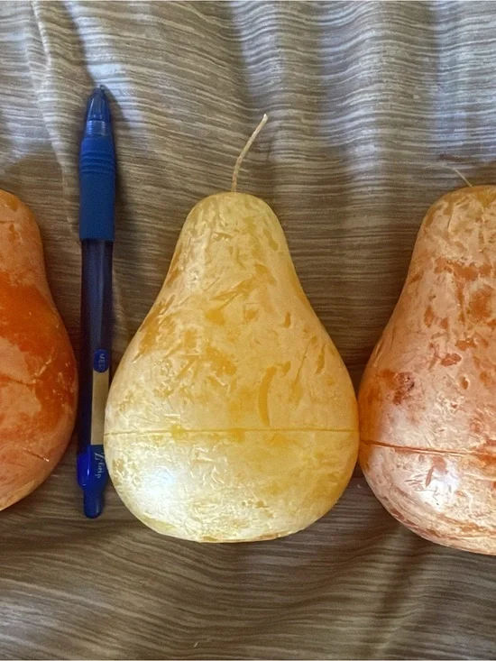 Pear-Shaped 2 Peach/Orange Color and 1 Yellow Decorative Candles Pottery Barn