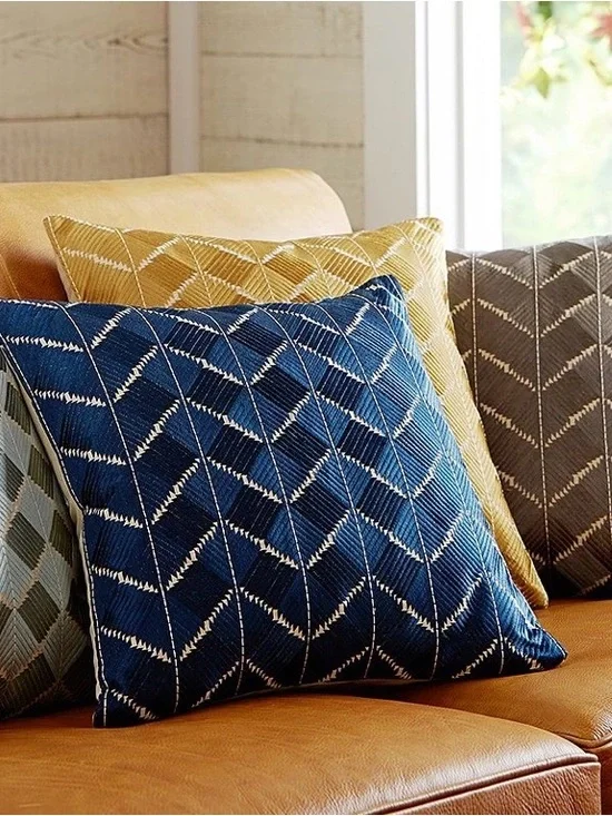 Phulkari Embroidered Chevron Pillow Cover blue embroidered