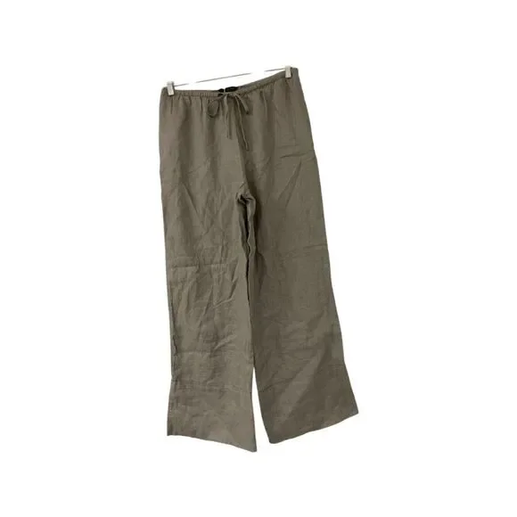 Zara Womens Wide Leg Pants M Gray Elastic Drawstring Linen Trousers 5344/240 NWT