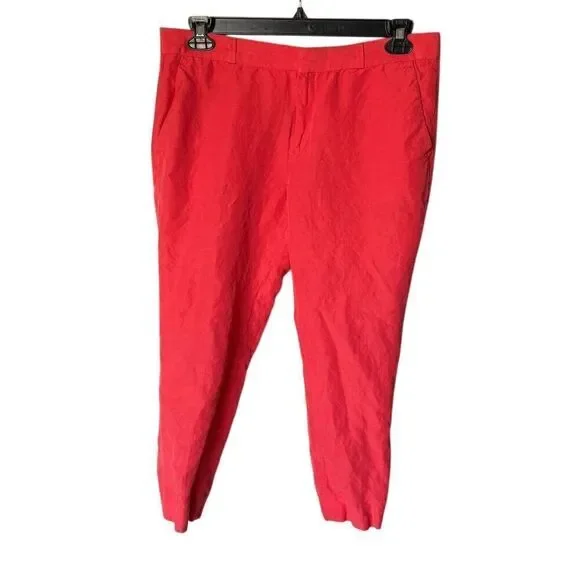 Banana Republic Linen Blend Ankle Pants Size 10 Red Coral Straight Leg Resort