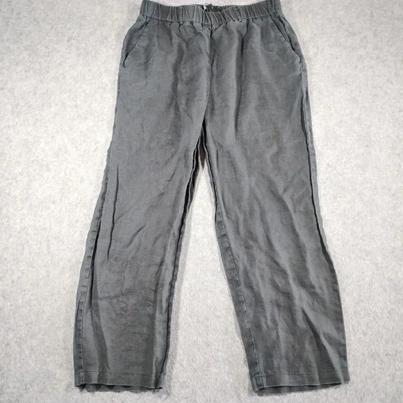 Quince European Linen Pants Womens Small Charcoal Gray Elastic Waist Wide Leg