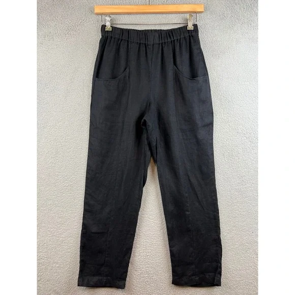 Quince Black 100% European Linen Tapered Pants Elastic Waist Womens Size S