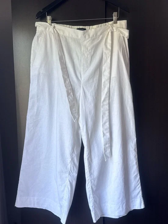 Banana Republic White Linen Blend Cropped Wide Leg Pants 14