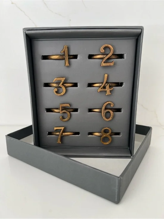 NIB Restoration Hardware Vintage Number Napkin Ring Collection (Set of 8)