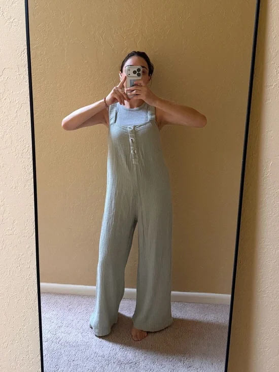 Zara Light Sage Linen-Blend Jumpsuit