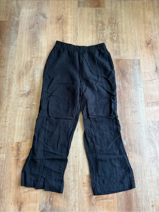 H&M Black Wide Leg Linen Blend Pants