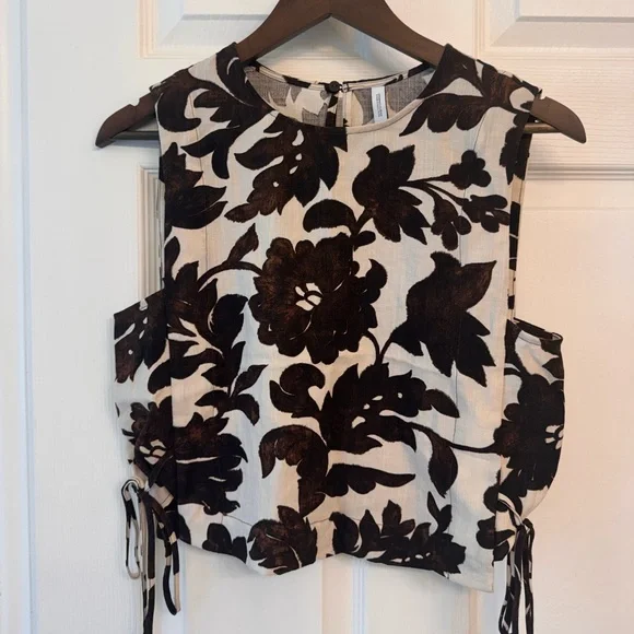 MANGO Linen Set Floral Top & Wide Leg Pants